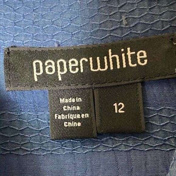 Paperwhite  Sheer Blue 3/4 Sleeve Button Front Shirt Sz 12 - Picture 3 of 3